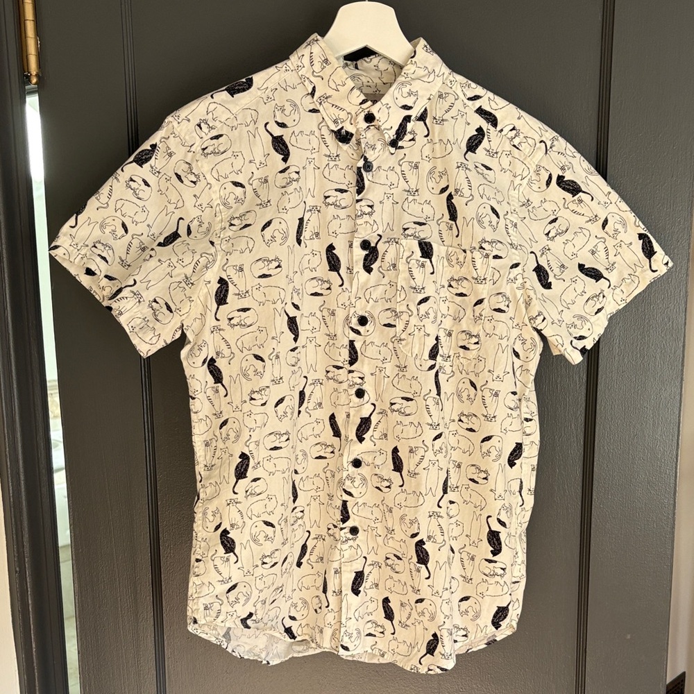 Naked & Famous Cat Print Patterned Shirt